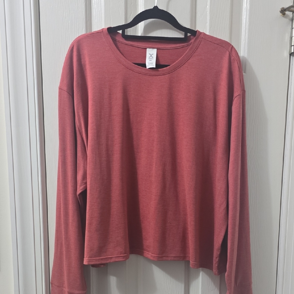 XERSION BRAND WOMEN'S PLUS RED HEATHER LONG SLEEVES CROP TEE SHIRT SIZE XXL